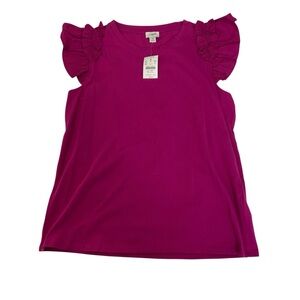 J.Crew Magenta Flutter Ruffle Sleeve Tank Top M 100% Cotton NWT Effortless Style